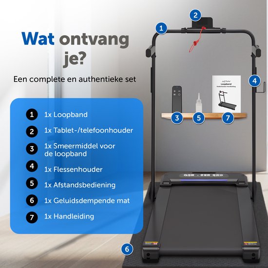 ACTYV Tapis de course pliable 1-12km/h - Avec huile de lubrification, tapis de protection - Tapis de course - Tapis de marche - Pour la maison - Électrique - Pliable