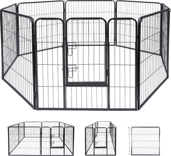 maxxpro Puppy Run Foldable - Parc à chien, parc à lapin et parc à chat - Parc avec 8 panneaux - Chenil 210x80cm - Chenil à monter sans outils - Noir