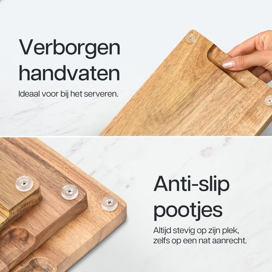 Deleca 3-Piece Cutting Board Set with Holder (40x30 / 33x24 / 26x18 cm) - Pour la cuisine, planches à découper, planches de service, planches à fromage, planches à boire et planches à tapas - Planche à découper en bois d'acacia