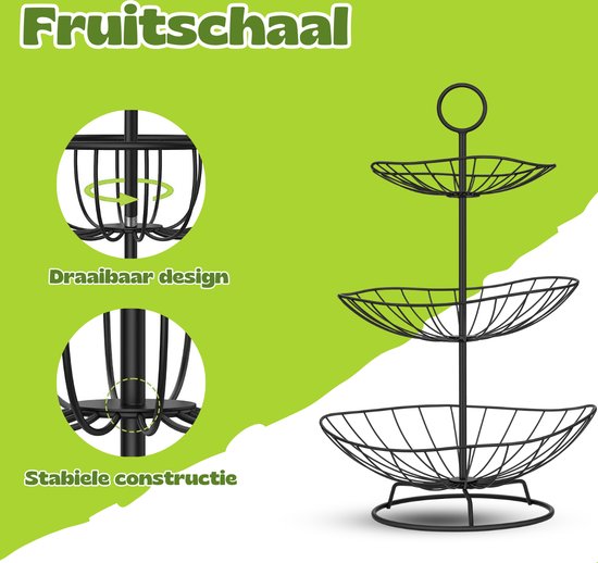 Vaive Chic Fruit Bowl 3 layer - Fruit Etagere - Fruit basket - Etagères - Black