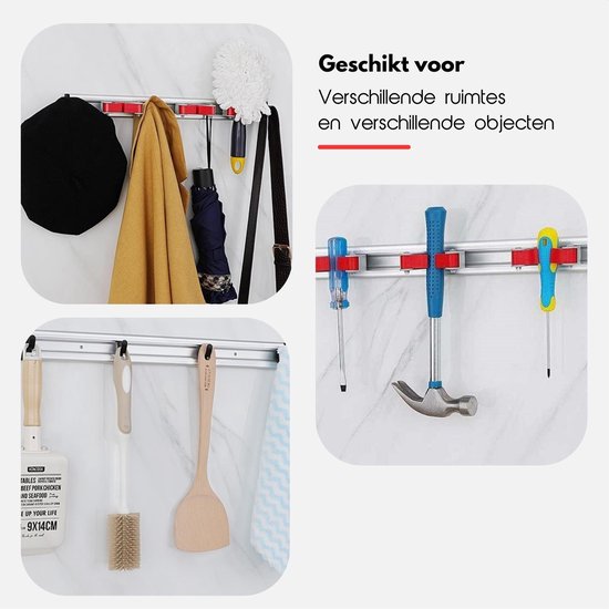 Hilvard - Système de suspension pour porte-balai - porte-balai - système de suspension pour balai - 4 supports - Résistant à l'eau - Clip pour balai