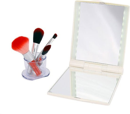 Miroir de maquillage LED avec grossissement 3x - Miroir cosmétique portable éclairé avec cristal Swarovski - Miroir de maquillage compact pour la maison et les déplacements - Pour un maquillage précis, une épilation à la pince et des soins de la peau - Bl