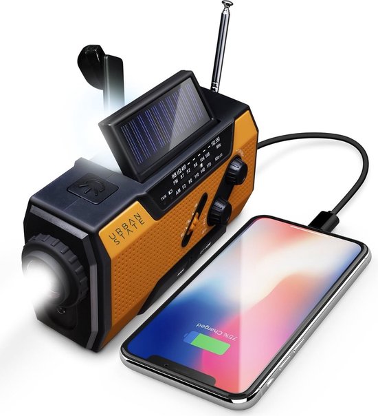 Radio d'urgence urbaine à remontoir et batterie - Radio solaire - Lampe de poche / banque d'énergie - Radio d'urgence solaire à remontoir