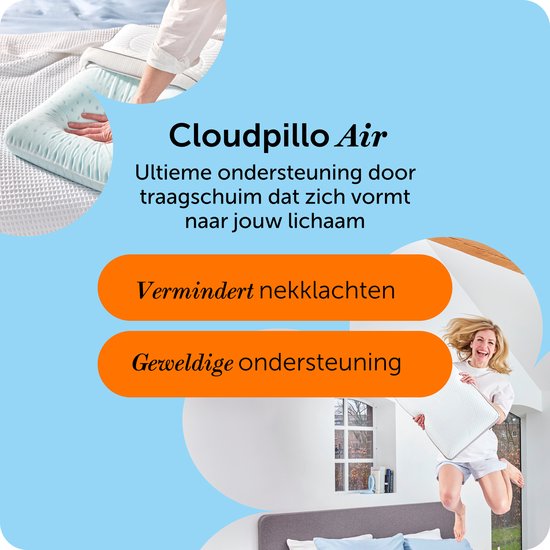 Oreiller Cloudpillo - Air - 30 nuits de sommeil d'essai - Confort ultime - Ventilation et soutien - Parfait pour tous les dormeurs - Hypoallergénique - Qualité supérieure