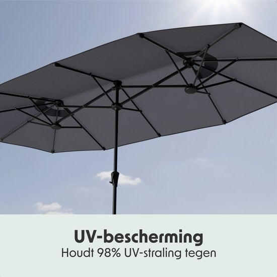 LifeGoods Parasol double - jardin - 220x400cm - jusqu'à 8 personnes - imperméable - UPF50+ - gris foncé