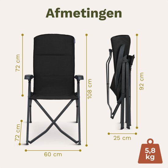 TRVLMORE Chaise de camping de luxe - pliable - capacité de charge de 150 kg - sac de transport inclus - chaise pliante - chaise de camping - chaise pliante - noir