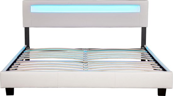 Lit capitonné Paris - 180 x 200 cm - Blanc - Eclairage LED