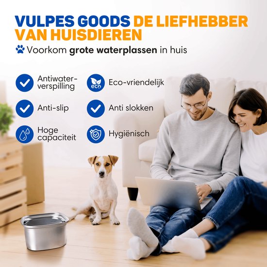 Vulpes Goods® Drinking Bowl Dog - Bol à eau pour chiens - Anti-renversement - Réduit la bave - acier inoxydable - En déplacement - 3L