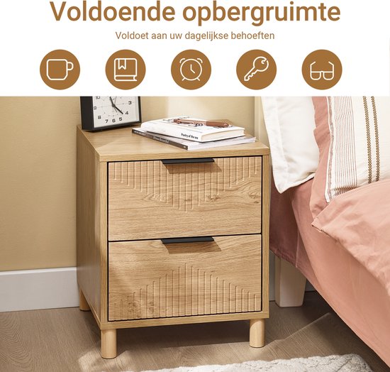 SoBuy Table de chevet avec 2 tiroirs, table d'appoint pour chambre ou salon, naturel, 40 x 42 x 47 cm FBT166-N