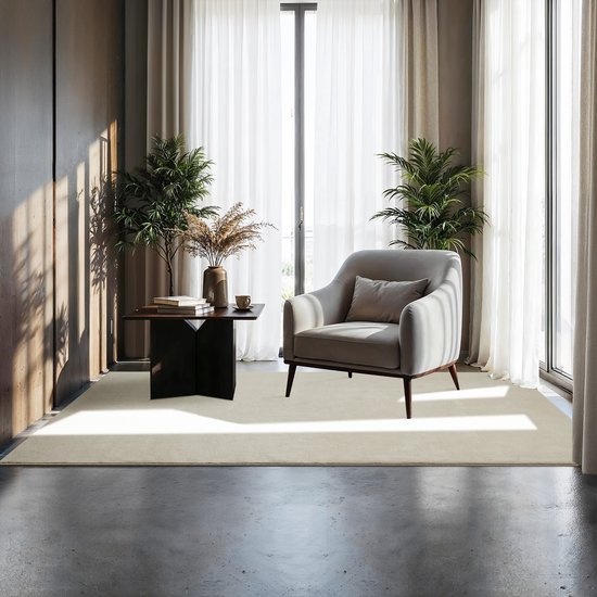 tectake® Tapis à poils courts - 120 x 170 cm - Crème - Tapis pour le salon, la chambre à coucher, la salle à manger - Facile d'entretien et lavable - Sous-couche antidérapante - Antiallergique - Diverses tailles et couleurs