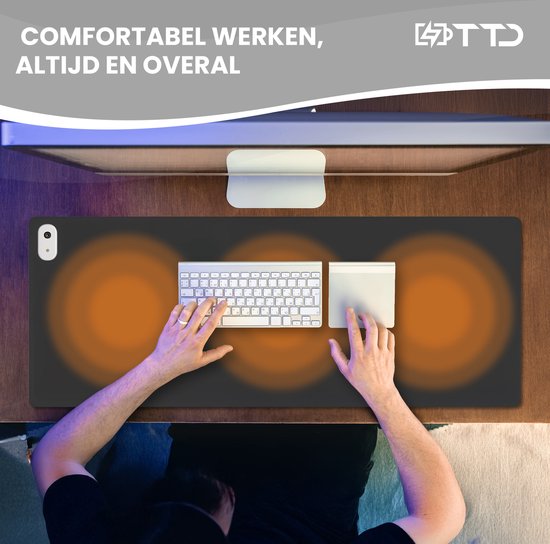 TTD® Tapis de souris chauffant & Tapis de bureau chauffant - Tapis chauffant pour les mains froides - Chauffage de bureau - 30℃ à 50℃ - Organisateur de bureau - Tapis de bureau - Accessoires de bureau - Tapis de souris XXL