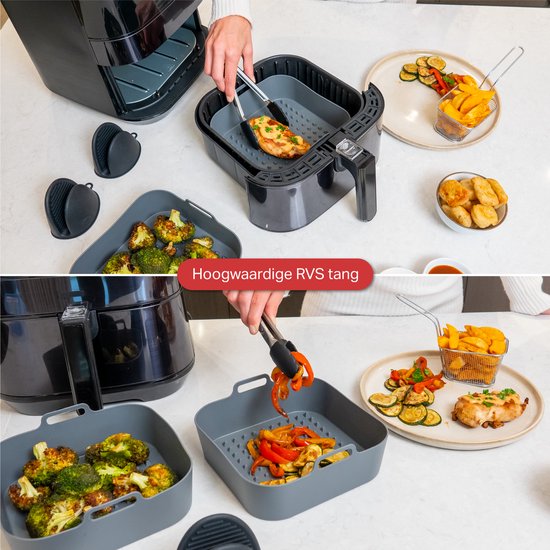 AoraKitchen Plateaux pour friteuse en silicone - 20cm - 5 pièces - Accessoires pour friteuse - Moufles et pinces inclus