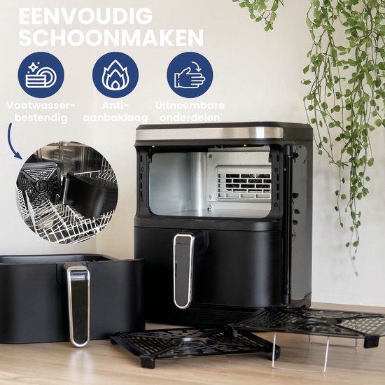 Nexxt - Double Airfryer empilé - Capacité 11 l - Noir et acier inoxydable - 12 programmes de cuisson - Modèle empilé - Gain de place et double tiroir