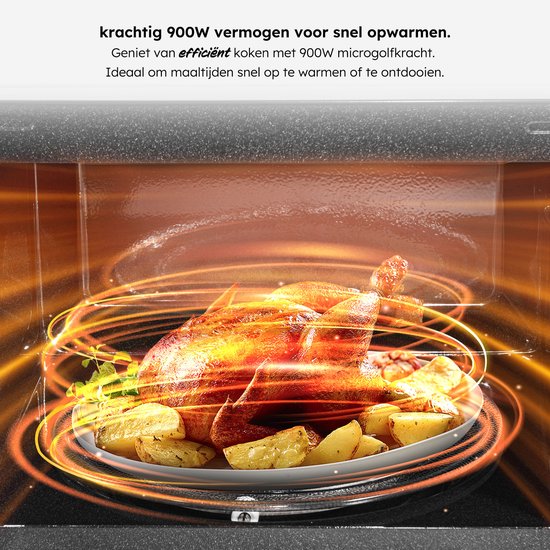 Micro-ondes combiné - 25L - Micro-ondes combiné à poser - Fonction gril et air chaud - 10 programmes de cuisson - Minuteur numérique et sécurité enfant - 900W - Noir - Saaf