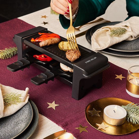 StangVollby GRILLA Set Gourmet pour 2 personnes - Petit Set Gourmet - Plaque de gril électrique - Set Raclette Gourmet - Griller - Frire - Antiadhésif - Gourmet - Dîner de Noël - Noir - Plastique - Sets Gourmet - Poêles Gourmet - 350W