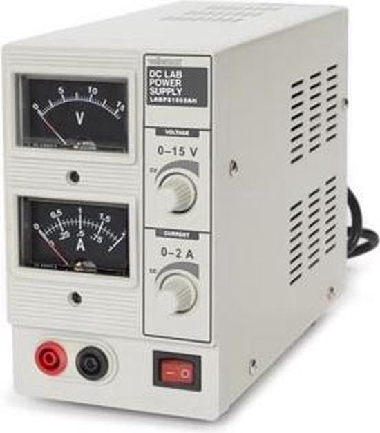Velleman Alimentation de laboratoire, réglable, 0-15 VDC/0-2 A, limitation de courant, protégée contre les courts-circuits, analogique, gris