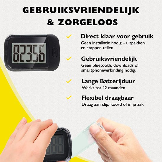 Zoluko Pédomètre - Batterie, clip de transport, cordon de transport et livre électronique inclus - Technologie 3D - Grand écran - Podomètre de poche pour pantalon - Podomètre - Traceur d'activité - Traceurs d'activité - Clip de podomètre - Podomètre - Noi