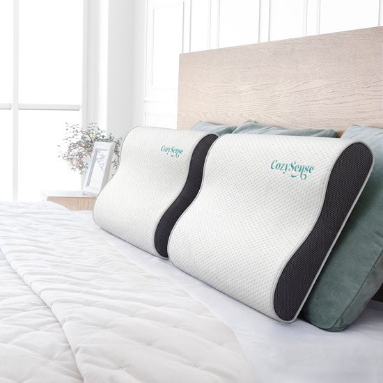 Oreiller CozySense® - Oreiller orthopédique - Oreiller ergonomique - Oreiller de sommeil en mousse à mémoire de forme - Taie d'oreiller et sac de transport inclus - Fermeté douce - pour les dormeurs sur le côté, le ventre et le dos