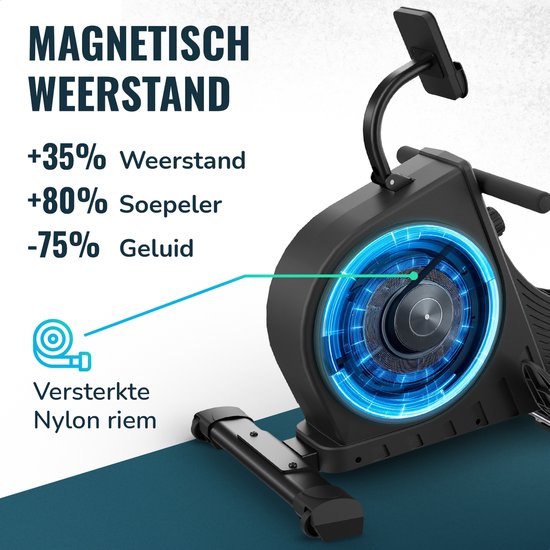 Rameur Flowsense - Rameur pliable - Silencieux - Rameur magnétique - Entraîneur de rame - 16 niveaux de résistance - Moniteur LCD
