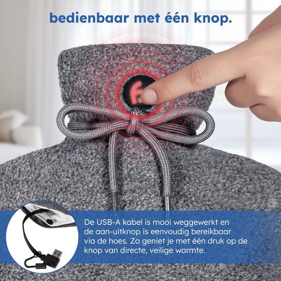 Carafe électrique - 3 réglages - Carafe - 10 000 mAh Powerbank - Manche lavable - Carafe rechargeable - Gris original - Saaf Comfort