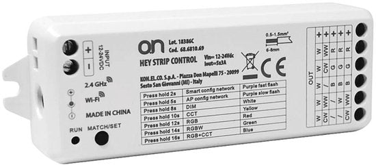 HeySmart Contrôleur de bande LED WiFi, couleur unique, RGB, RGBW, CCT, pour 12 bandes LED 24 V, contrôle par application, contrôle vocal Alexa, Google Home, télécommande RF, minuteries, fonction mémoire 4 zones.