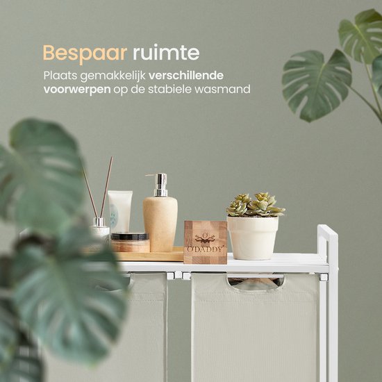 O'DADDY® Laundry Basket 2 Boxes - Trieur de linge extensible avec étagère - 76 litres - 73 x 33 x 72 cm - Pieds réglables - Assemblage facile - Multifonctionnel et élégant - Métal - Blanc