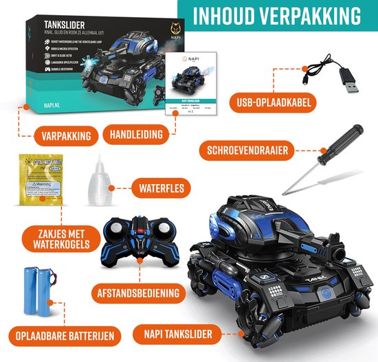 NAPI Véhicule contrôlable - RC Tank avec balles, 2 piles et générateur de fumée - RC Car for Boys - Outdoor Toys - Racing Cars - Outdoor Toy Car - Radiographic - Tank Slider