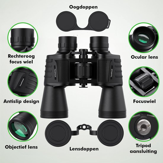 Jumelles Travelhawk - 20x50 - BAK4 - Full Multi-Coated (FMC) - Jumelles compactes - Étanches - Avec cordon de cou, étui de transport - pour l'observation des oiseaux, la chasse, le théâtre - Noir