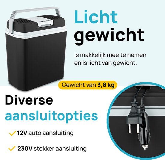 MOA Coolbox électrique 12v 230 volt - 22L - Frigobox - Réfrigérateur de camping - Voiture et camping - Refroidissement et chauffage - Noir