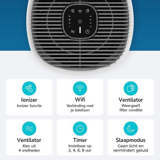 Bloomfold Air Purifier - Purificateur d'air - Filtre HEPA 13 + filtre à charbon - CADR : 240m3/h. - Mode Wifi & App - Indicateur de qualité d'air - 3 modes + mode veille