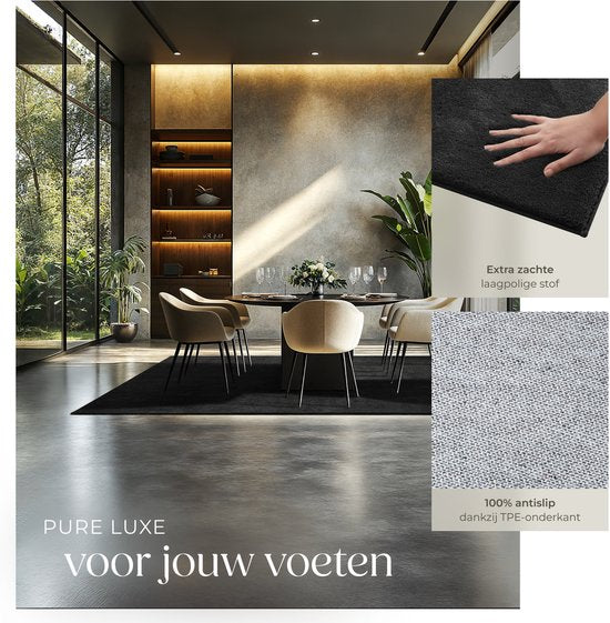 tectake® Tapis à poils courts - 160 x 230 cm - Noir - 1630 g/m² de poids de poils - Tapis pour le salon, la chambre à coucher, la salle à manger - Facile d'entretien et lavable - Sous-couche antidérapante - Antiallergique - Diverses tailles et couleurs