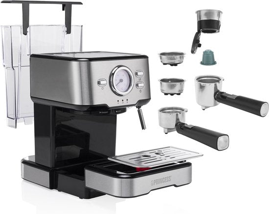 Cafetière - Princess 249412 Machines à expresso pour café moulu - Avec mousseur à lait pour cappucino et latte macchiato - 2 tasses - Association de consommateurs Best Buy