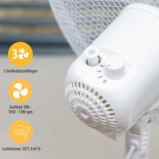 Ventilateur de table 40 cm - 45W - 3 vitesses - Oscillation 85° - Réglable en hauteur - Tristar VE-5755 - Blanc