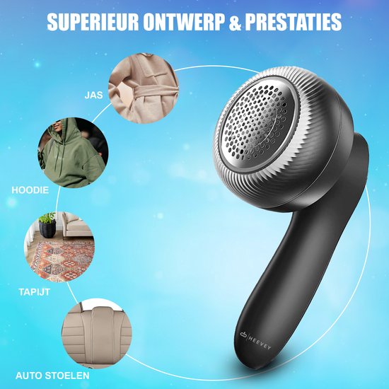 Heevey Electric Lint Remover - Detangler - Tondeuse à peluches - Sans fil et rechargeable - Detangler - 2 lames supplémentaires