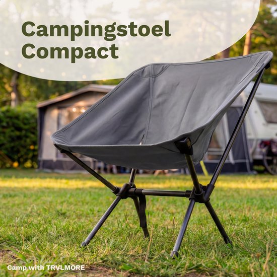 TRVLMORE Chaise de camping - pliable - capacité de charge 100KG - sac de transport inclus - chaise pliante - chaise de pêche - chaise de camping - chaise pliante - gris