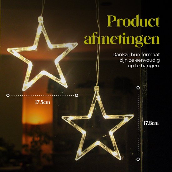 Giftmas Christmas Lights - LED Hanging Decoration - Warm White - Battery-powered - Christmas Decorations For Indoors - Christmas Stars with Suction Cup - Window Decorations