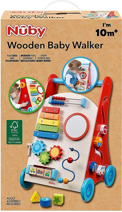 Nûby - Marcheur interactif en bois - Jouet éducatif pour bébé - 10m+.