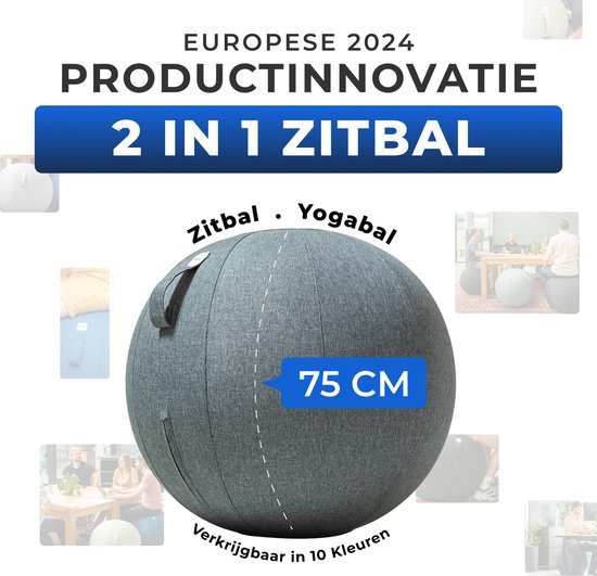 Backerz Sitting Ball 75 CM - Ballon d'assise avec housse en lin - Chaise ergonomique pour le bureau et la maison - Ballon de yoga de luxe - Anthracite 2