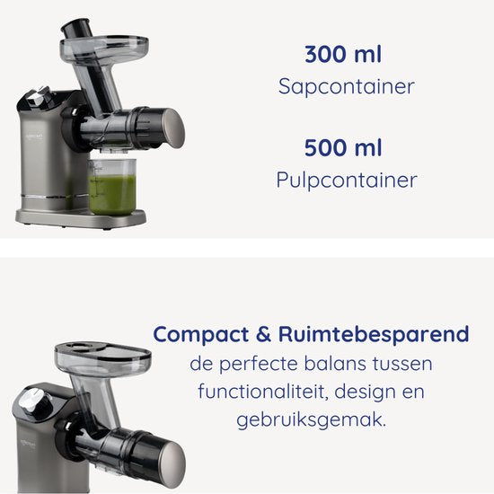 Safecourt Kitchen - Presse-agrumes lent - 700 ml & pressage à froid - avec moteur silencieux et anti-goutte - pour des jus de fruits et de légumes frais - plastique gris