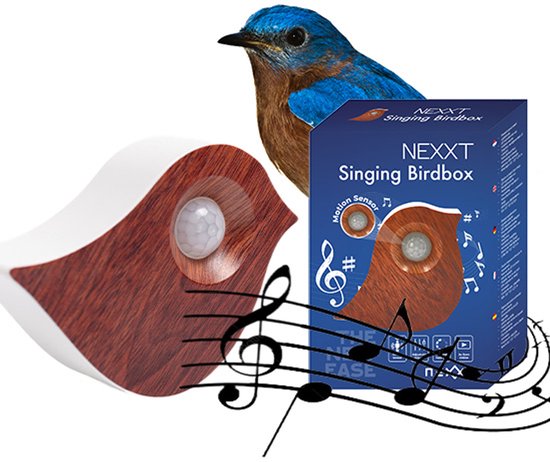 Nexxt Oiseau sonore avec détecteur pour toilettes - Volume réglable - WC - Détecteur de mouvement - 10,2 x 3,5 x 8,6 cm - 90 g - Boîte - Boîte à oiseaux - Marron foncé