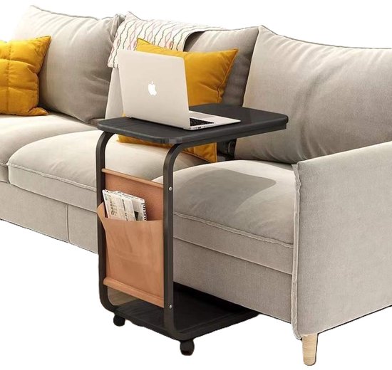 Ceruzo Mobile Side Table - Table banc avec roulettes et plateau - 43x28x63 cm - Noir