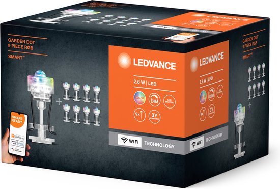 LEDVANCE Luminaire de jardin mince LED : pour sol, SMART+ GARDEN DOT MULTICOLOR / 2,5- W, 22-...24- V, angle de rayonnement : 33, RGB, matériau du corps : polycarbonate (PC), IP65