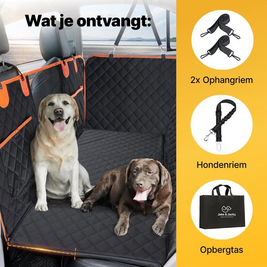 Tapis pour chien Jake and Jacky XXL avec extension de siège arrière - Tapis de voiture pour chien avec sol dur - Housse de voiture protectrice - Tapis pour chien - Tapis de voiture et sac de rangement inclus