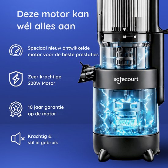 Safecourt Kitchen Slow Juicer - moteur puissant [technologie de pré-coupe et de pression à froid] - nettoyage facile - sans BPA - presse-agrumes Noir
