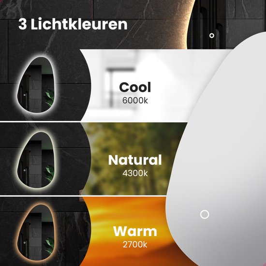 Mirlux Miroir de salle de bain avec éclairage LED - Asymétrique - Miroir mural organique - Miroir de douche anti-condensation - Miroir mural 120x75CM