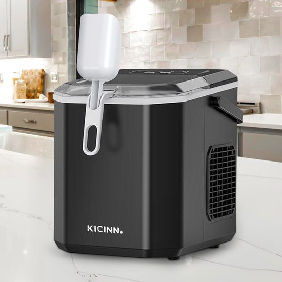 Kicinn Machine à glaçons - Machine à glaçons - Machine à glaçons - Cuillère à glaçons - 12kg/24h - Fonction auto-nettoyante - Noir