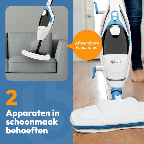 BOLLIT 16 en 1 Nettoyeur à vapeur 1500W - Sèche-mains - Nettoyeur de tapis - Nettoyeur de taches - Nettoyeur à vapeur - Nettoyeur à vapeur à main - Nettoyeur de sols - Vadrouille à vapeur - Nettoyage de sols, canapés, salles de bains et tapis