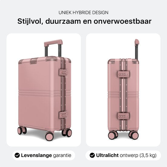 ONYX Hybrid Pro Hand Luggage Suitcase 35 Litres - Polycarbonate recyclé et design sans fermeture éclair - Valise de voyage avec serrure TSA et roues pivotantes - Trolley léger - Candy Pink