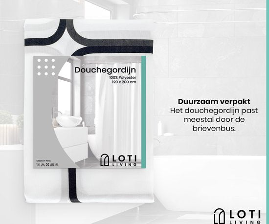 Loti Living Rideau de douche anti-moisissure - Design cubique - Anneaux inclus - Imperméable - Polyester - Rideau de douche 120x200 cm