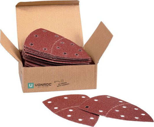 VONROC Jeu de papier de verre - 100x150MM - 50 pièces - Pour ponceuses - pièce avant rotative